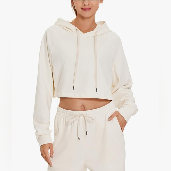 NWT CRZ Yoga White Cream Crop Hoodie Size M Medium - Picture 2 of 10